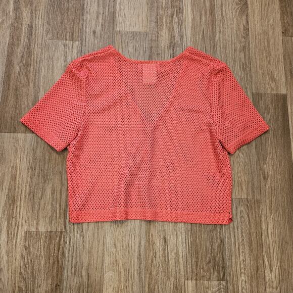 Vtg Crochet Mesh Cardigan Top Womens 10 Coral Pink Beachy Coastal Boho Festival - Picture 5 of 8